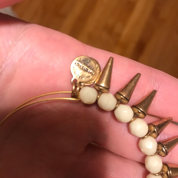 Alex & Ani Gold and Ivory Bead Bangle with Spikes - Picture 3 of 4